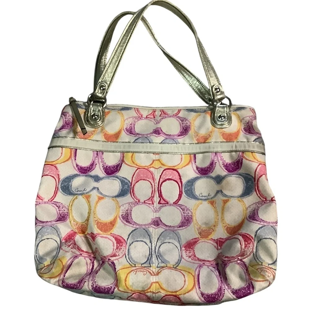 Vintage coach  poppy dream Multicolor Signature C print Tote Bag - Picture 2 of 6